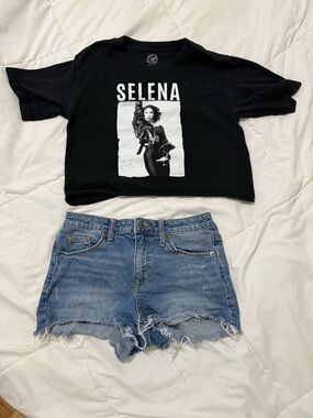 Stressed Selena Crop Tee + Universal Thread Light Blue Denim Jean Shorts